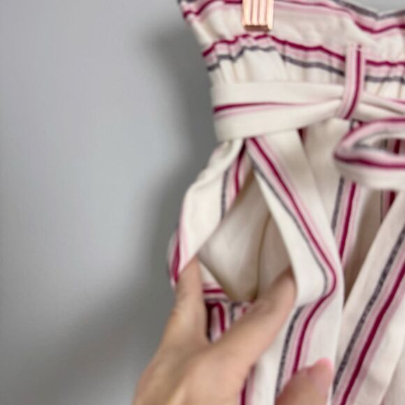 EXPRESS | NEW Striped Cream Paper Bag Waist Belted Skirt Women’s Size Small - Picture 5 of 9